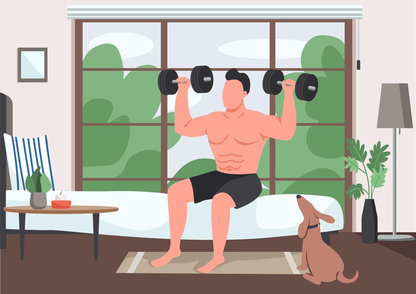 Man using dumbbells vector