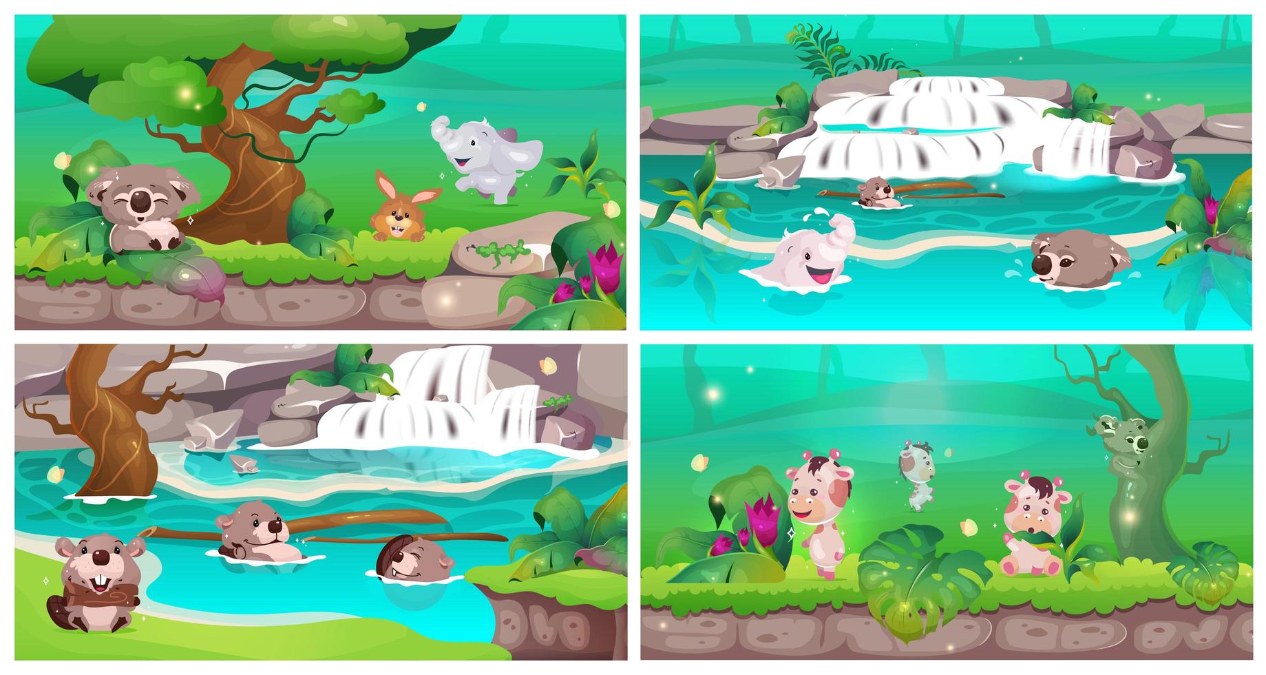Jungle scene set vector