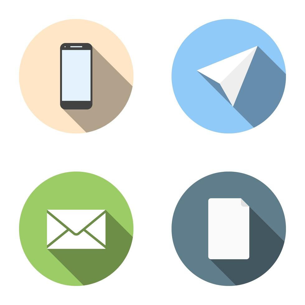 conjunto de 4 iconos planos: teléfono, avión, correo, lista vector