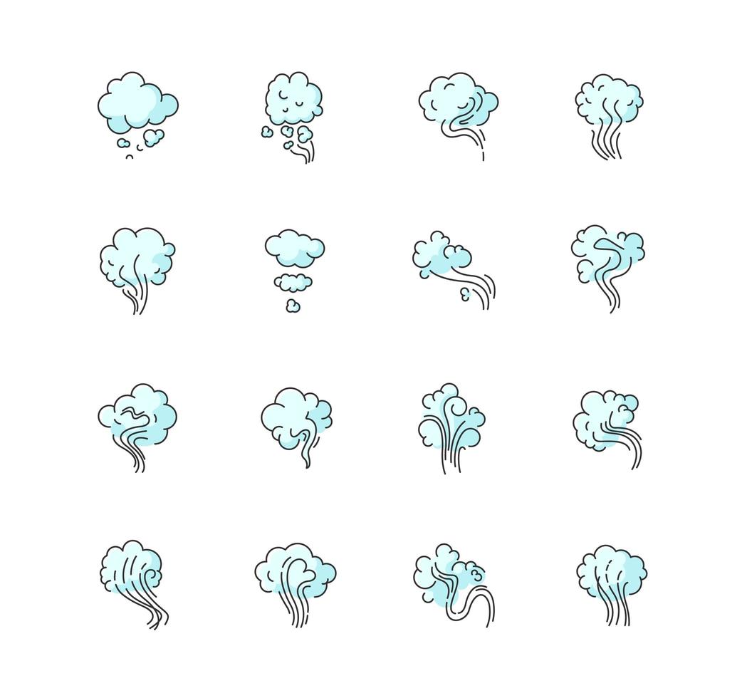 Odor icons set. Emission, evaporation. vector