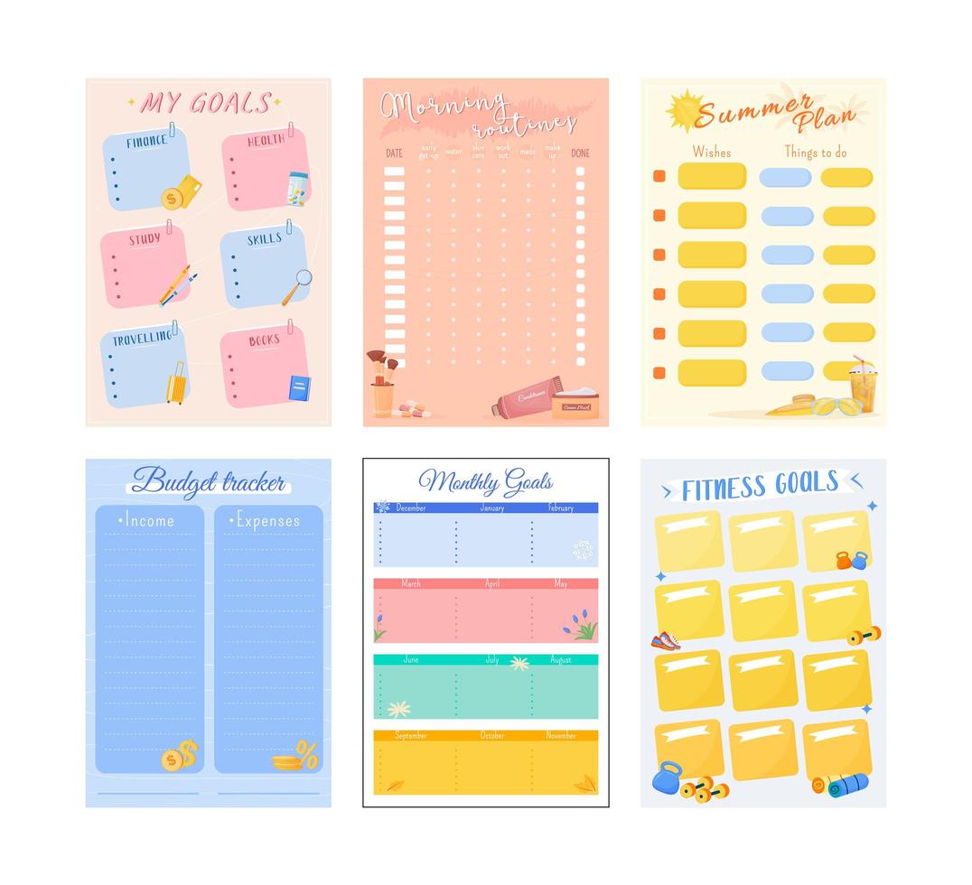 My goals creative planner page set design vector