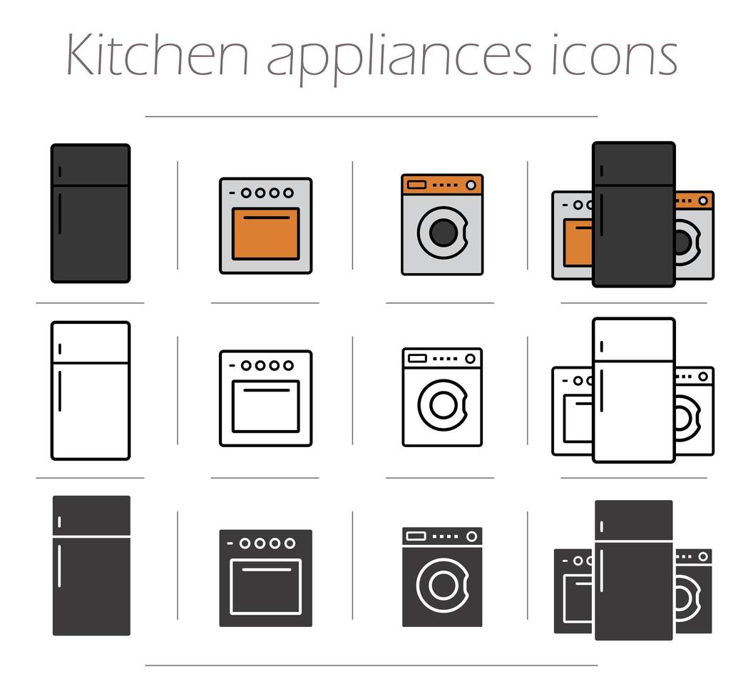 Kitchen appliances icons set vector