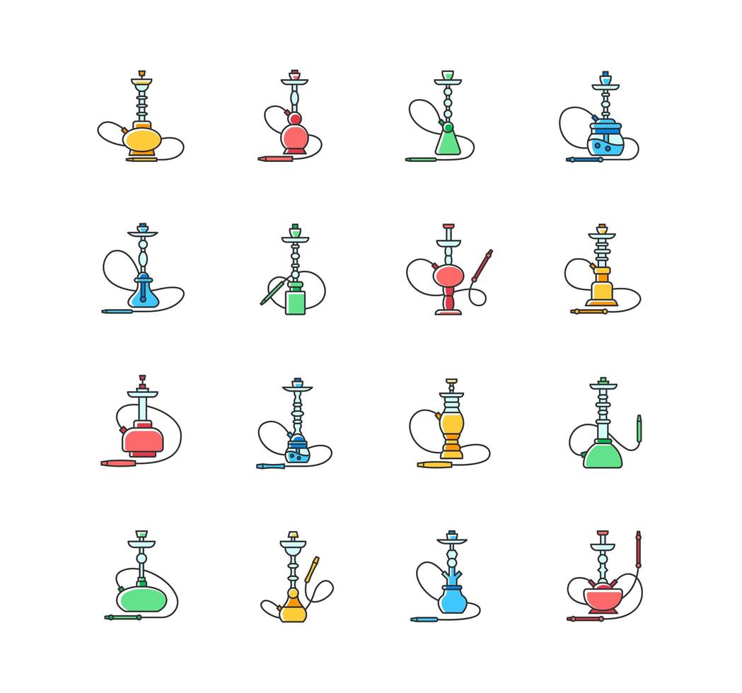 Hookah RGB color icons set. vector