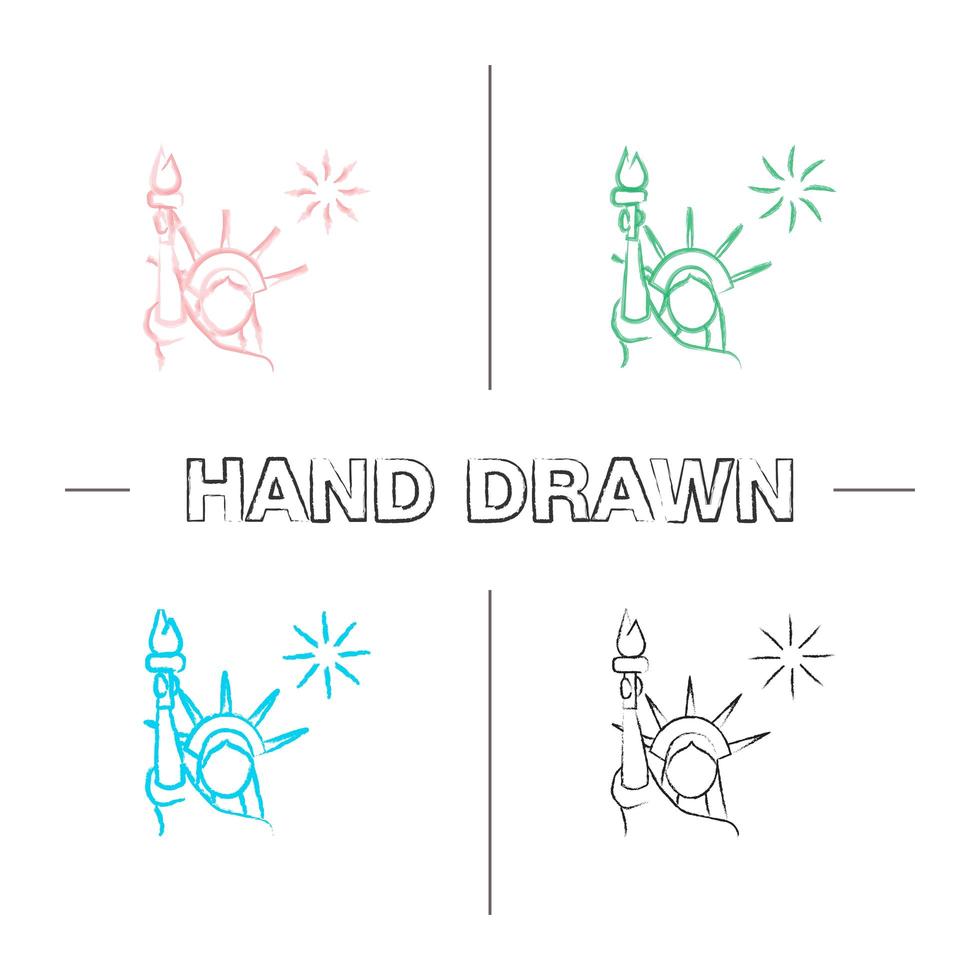The Statue of Liberty hand drawn icons set vector