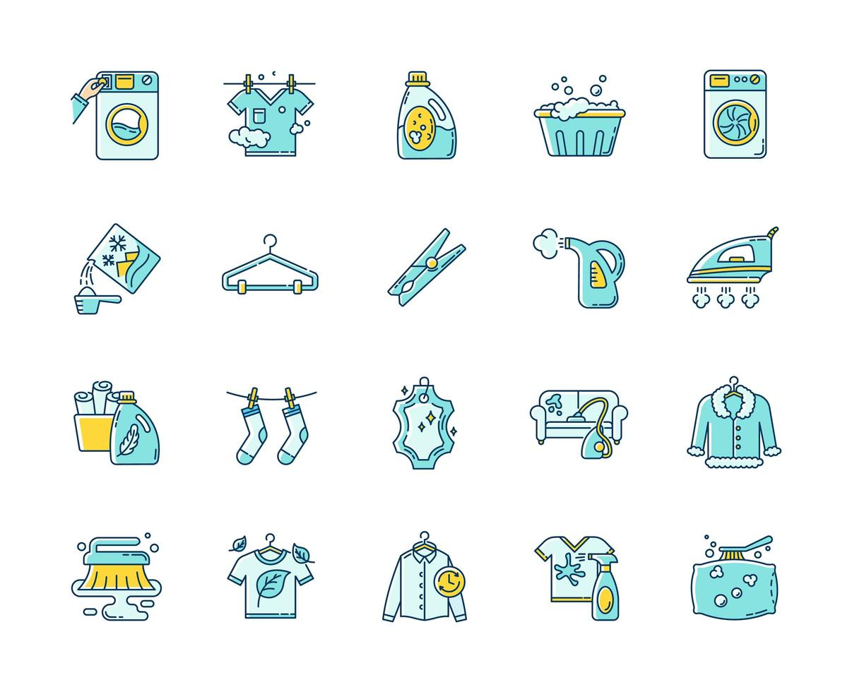 Laundry types and equipment icons set. vector