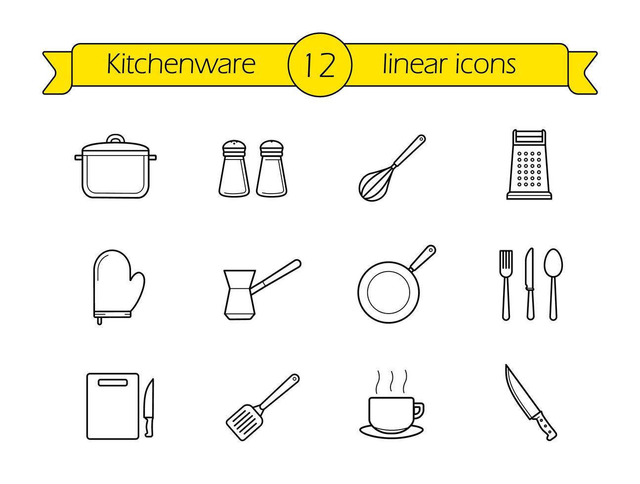 Kitchenware linear icons set. vector