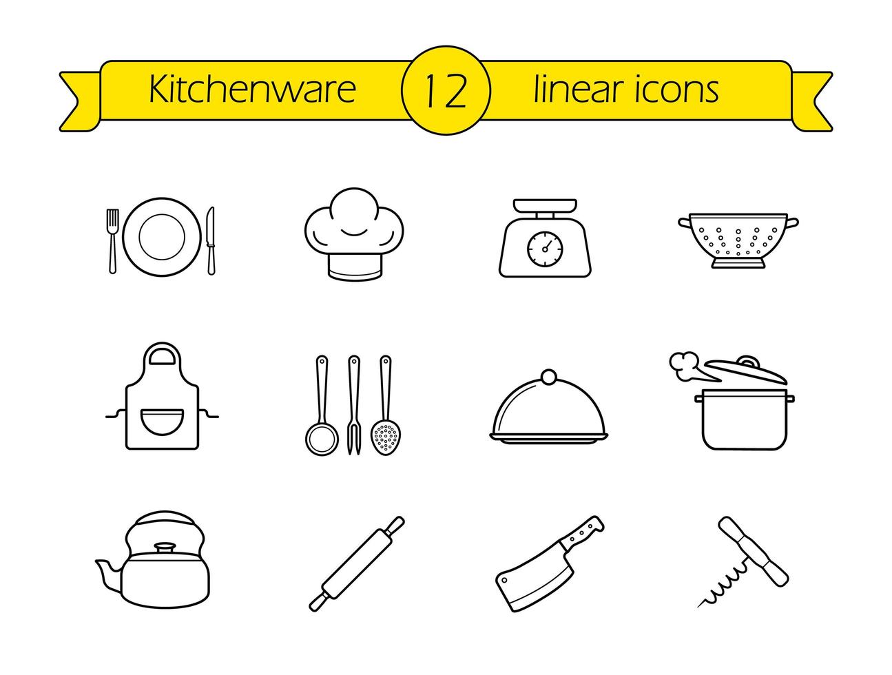 Kitchenware line icons set vector