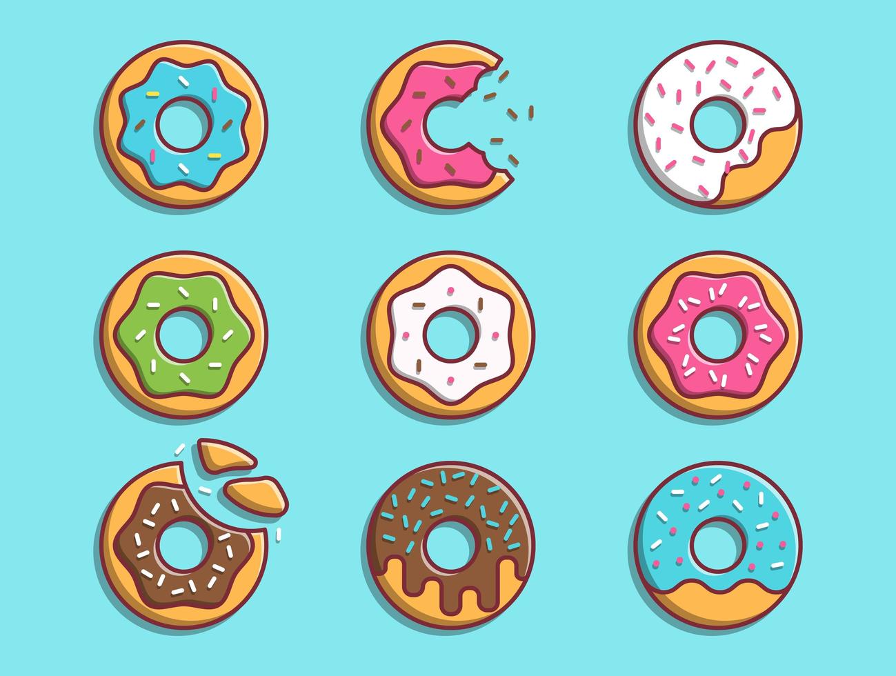 conjunto de donas de dibujos animados coloridos vector