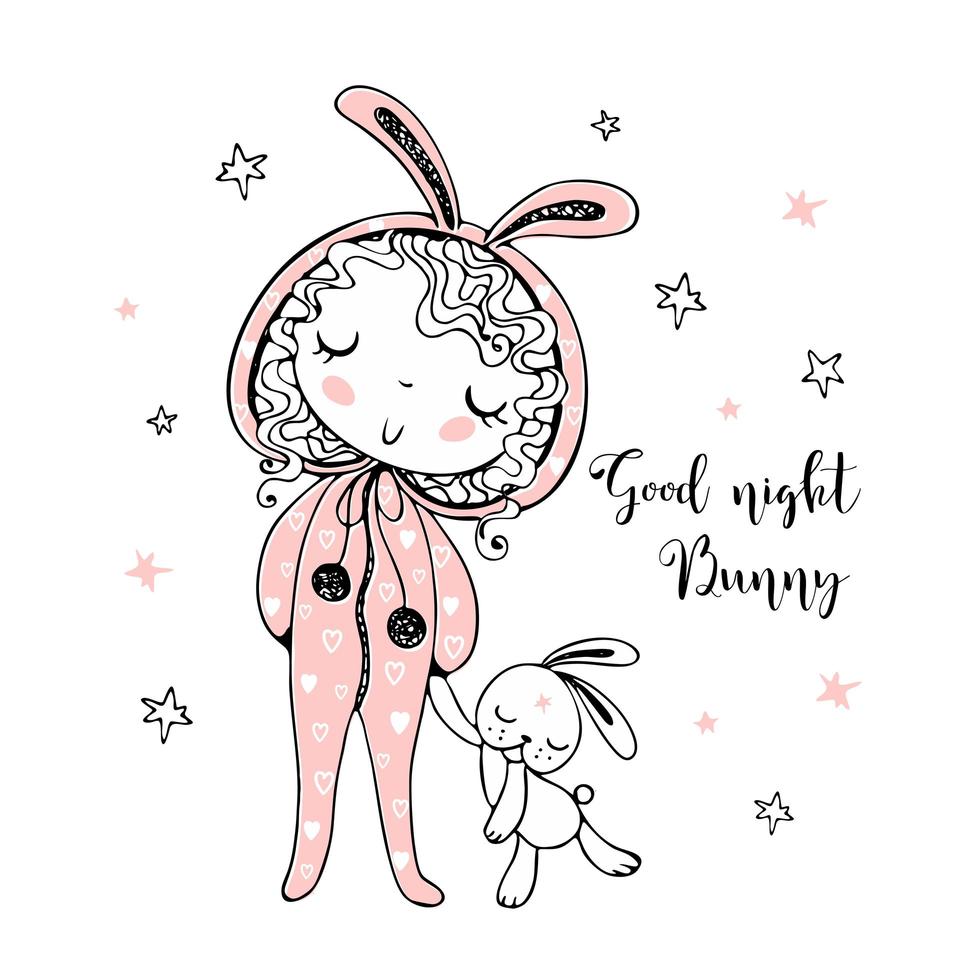 Girl in pajamas in the form of a bunny vector