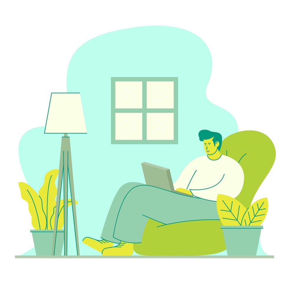 Man Working From Home Sitting on Sofa vector