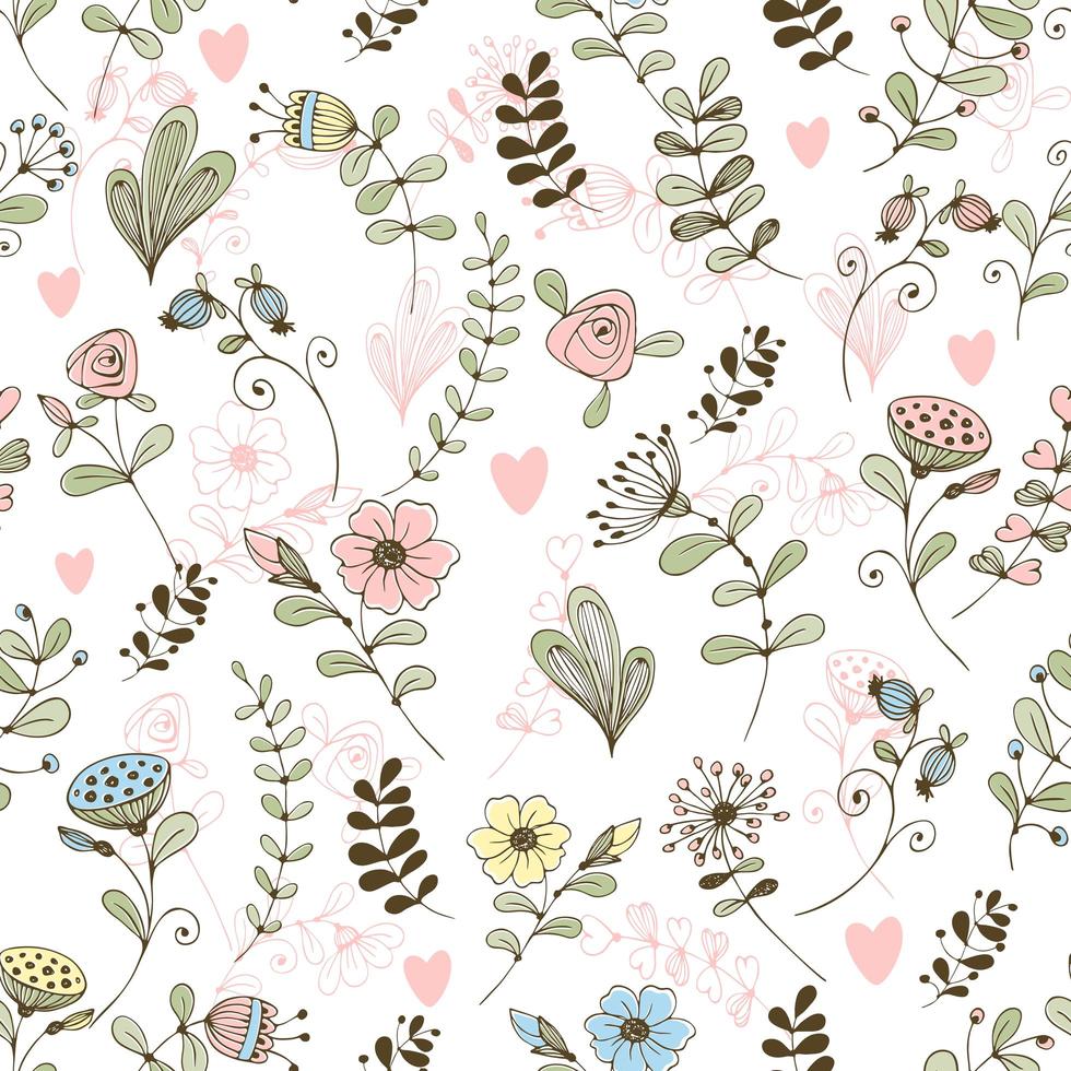 Doodle flower pattern cute flowers on white background. vector