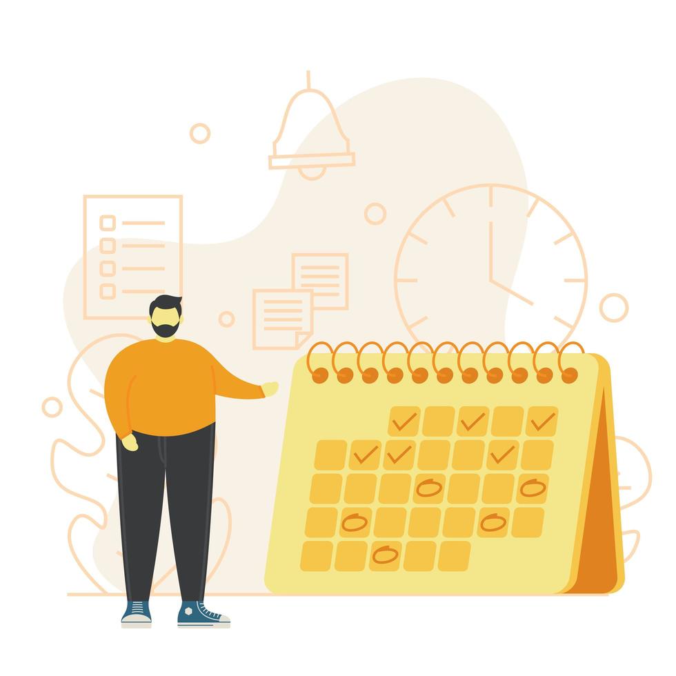 Man with big calendar and to do list vector