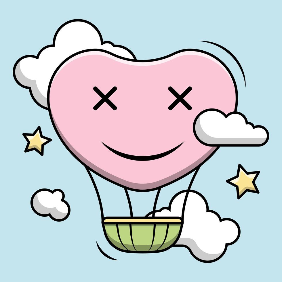 Cute flying heart air balloon vector