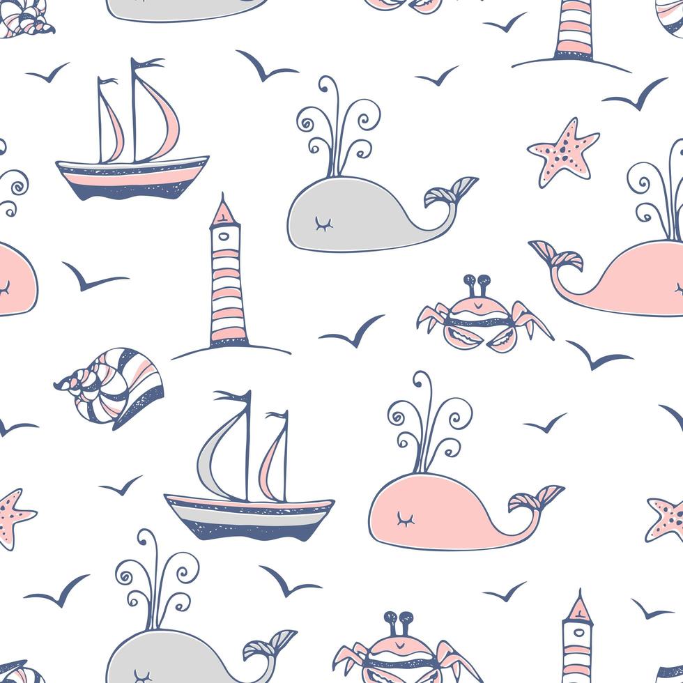 Marine theme with ships and whales. vector