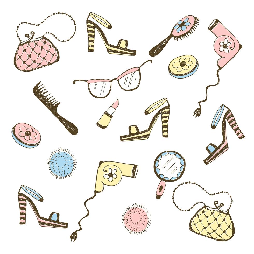 Set of women's accessories, cosmetics. vector