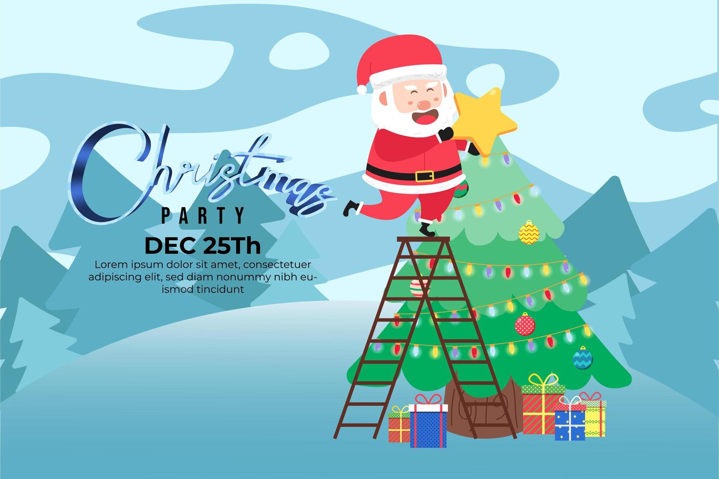 Christmas Party background with cute santa on big star vector