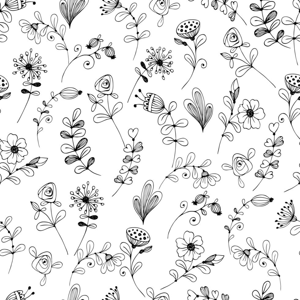 Doodle patrón de flores en blanco y negro. vector