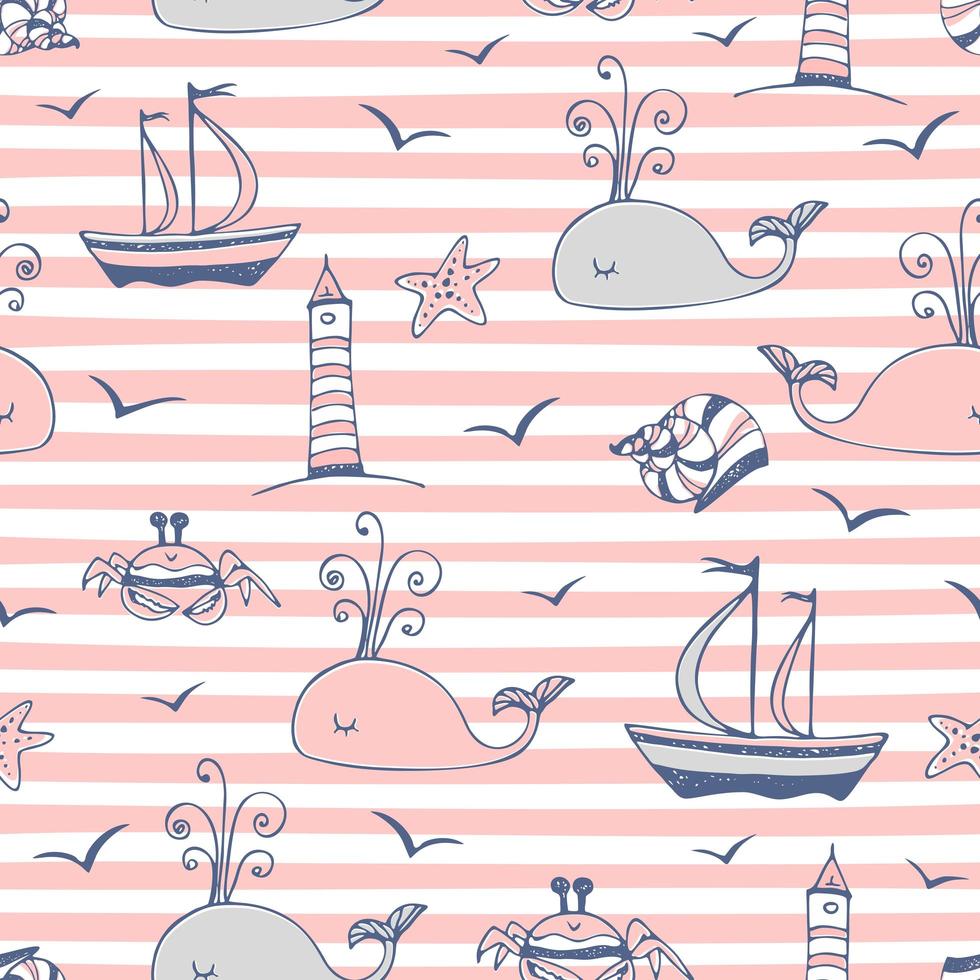 Seamless pattern on a marine theme vector