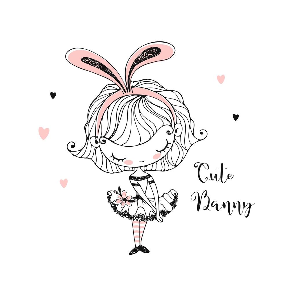 Cute little girl in Bunny ears. vector