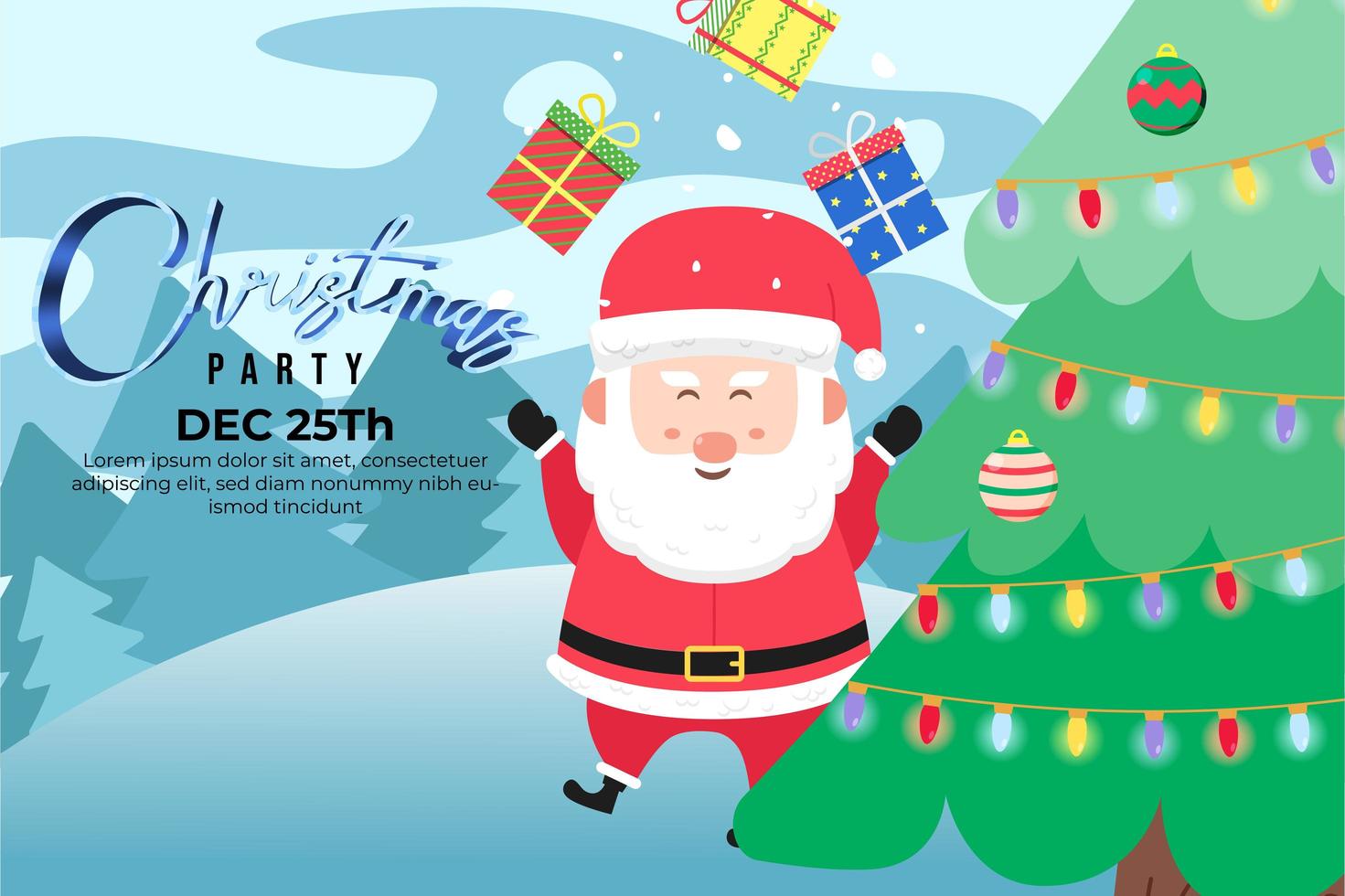 Christmas Party Background with cute santa with gifts vector