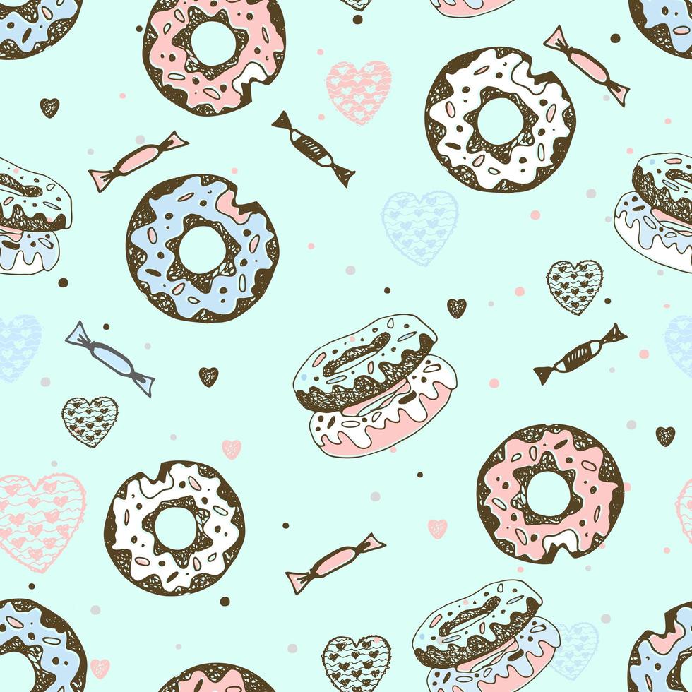 Seamless pattern with sweet donuts and candies. vector