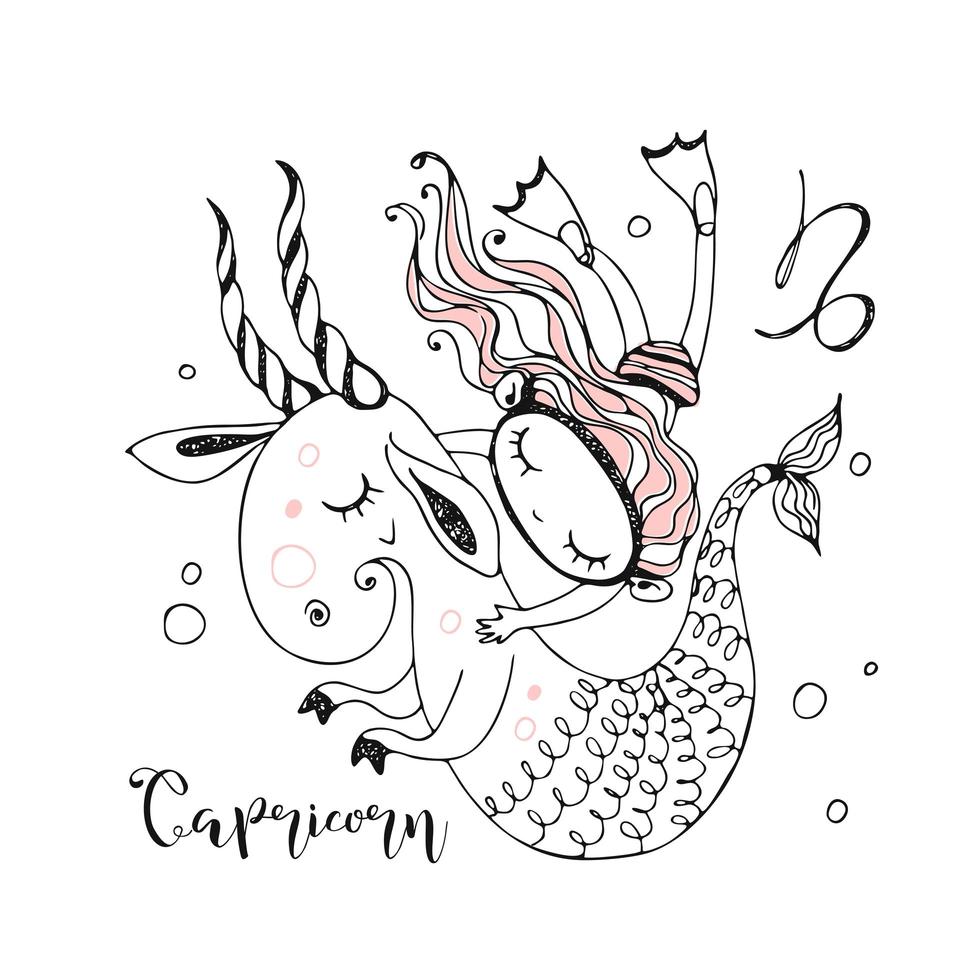 Children's zodiac. Sign Of Capricorn. A girl swimming vector