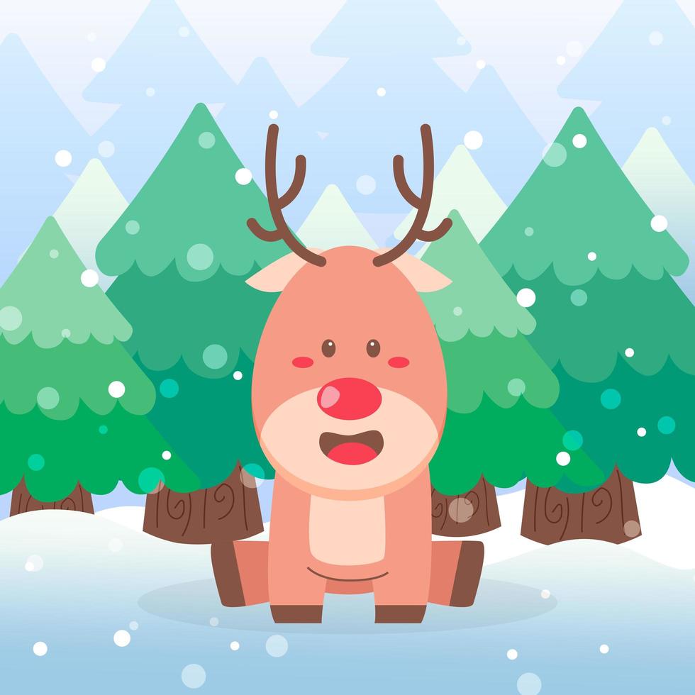 Cute reindeer Christmas character sitting vector