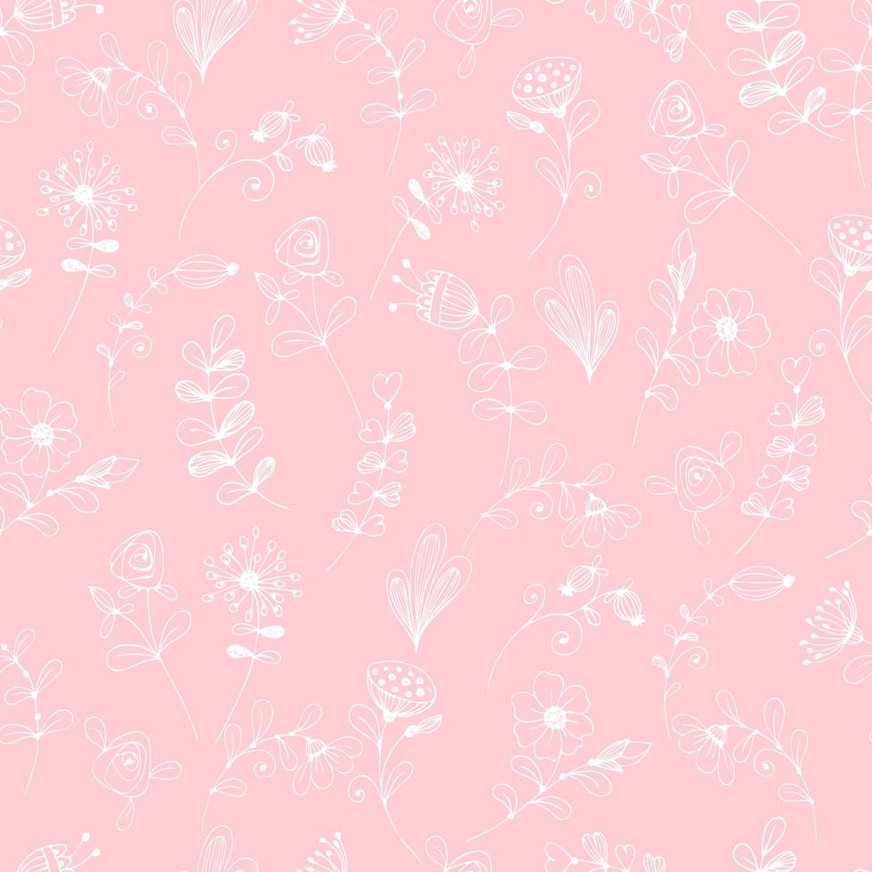 Doodle flower pattern on a pink background. vector