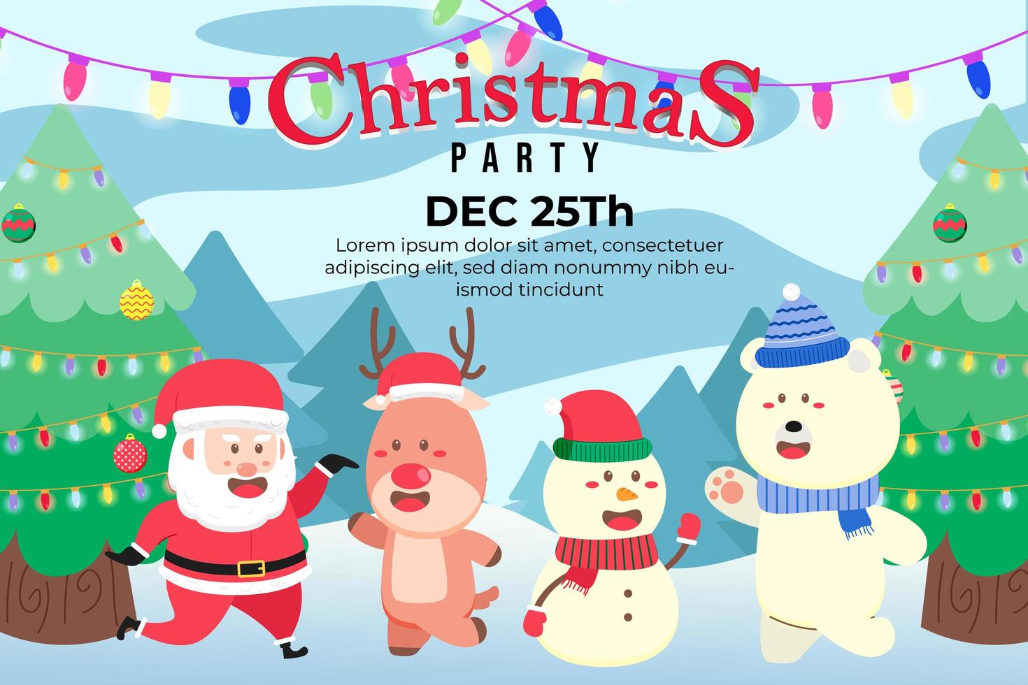 Christmas Party Background with santa and friends dancing vector