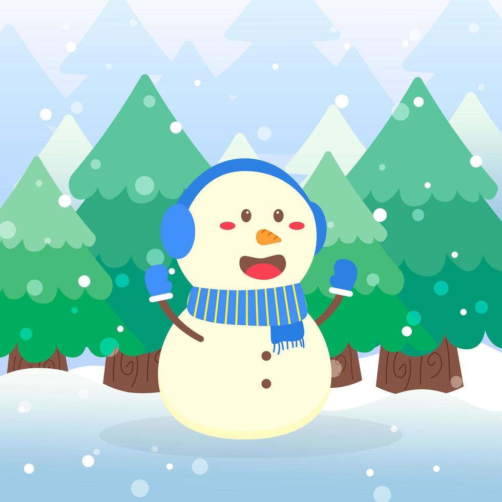lindo muñeco de nieve personaje navideño agitando las manos vector