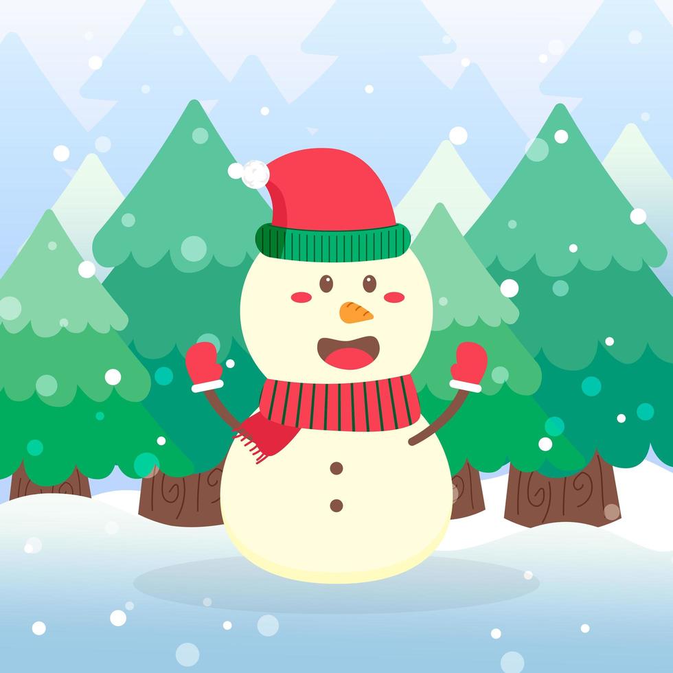 Cute Snowman Christmas Character waving hands vector