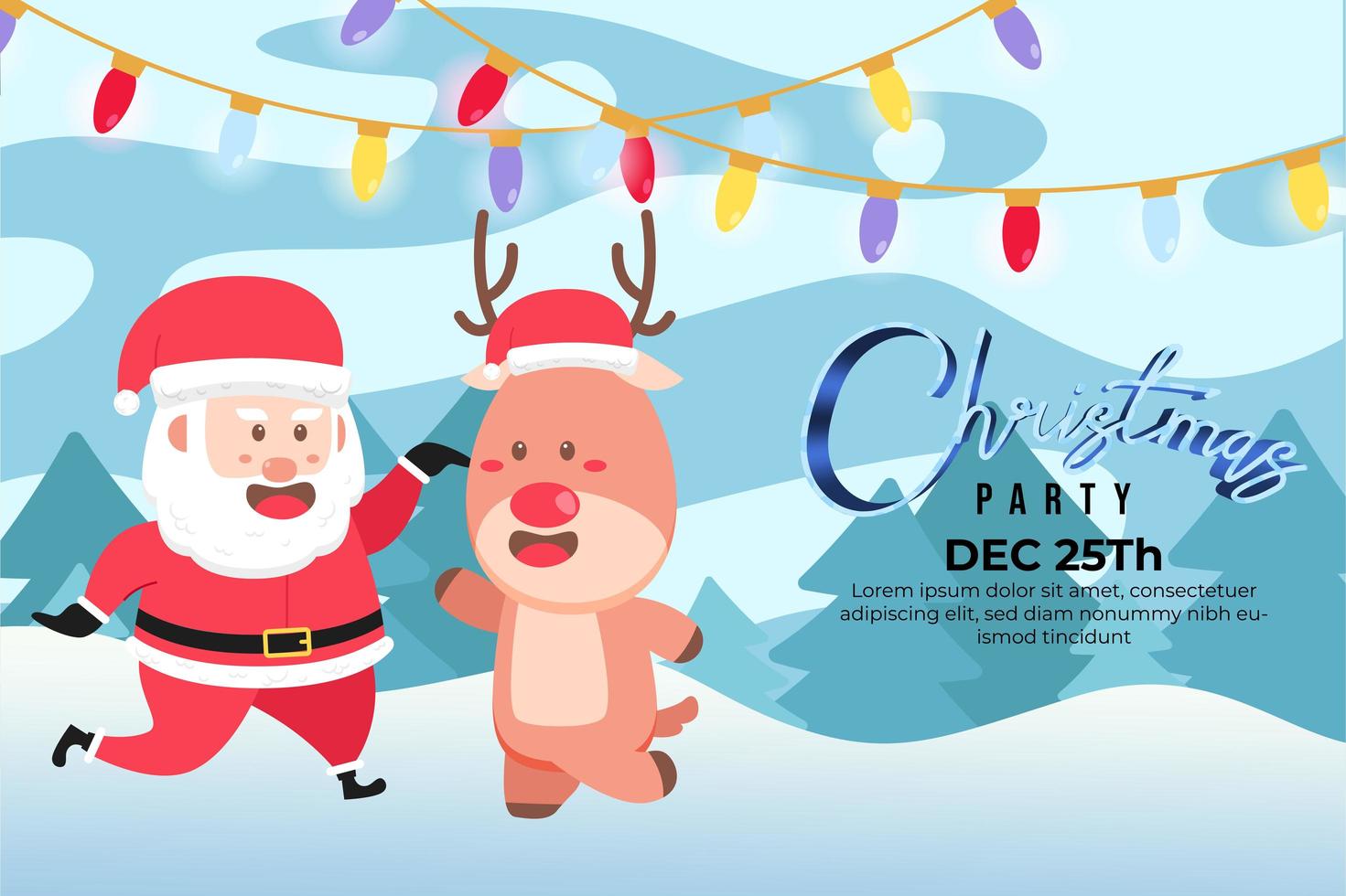 Christmas Party Background with Cute santa and reindeer vector