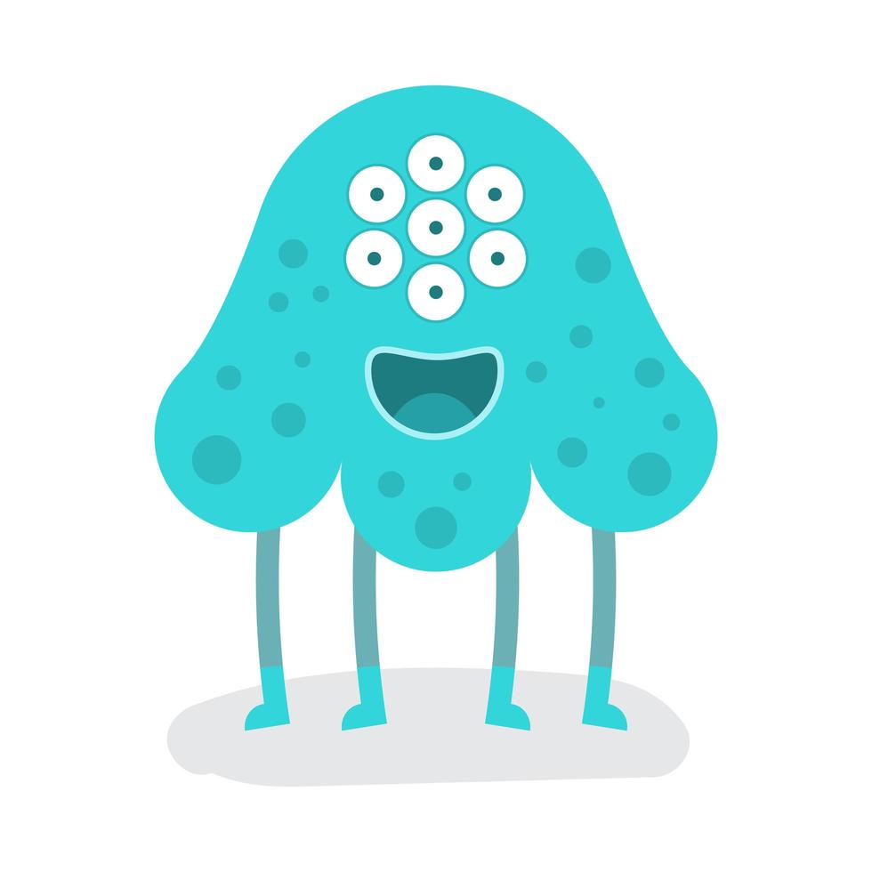 Funny Cute Seven Eyes Blue Jellyfish Halloween Monster vector