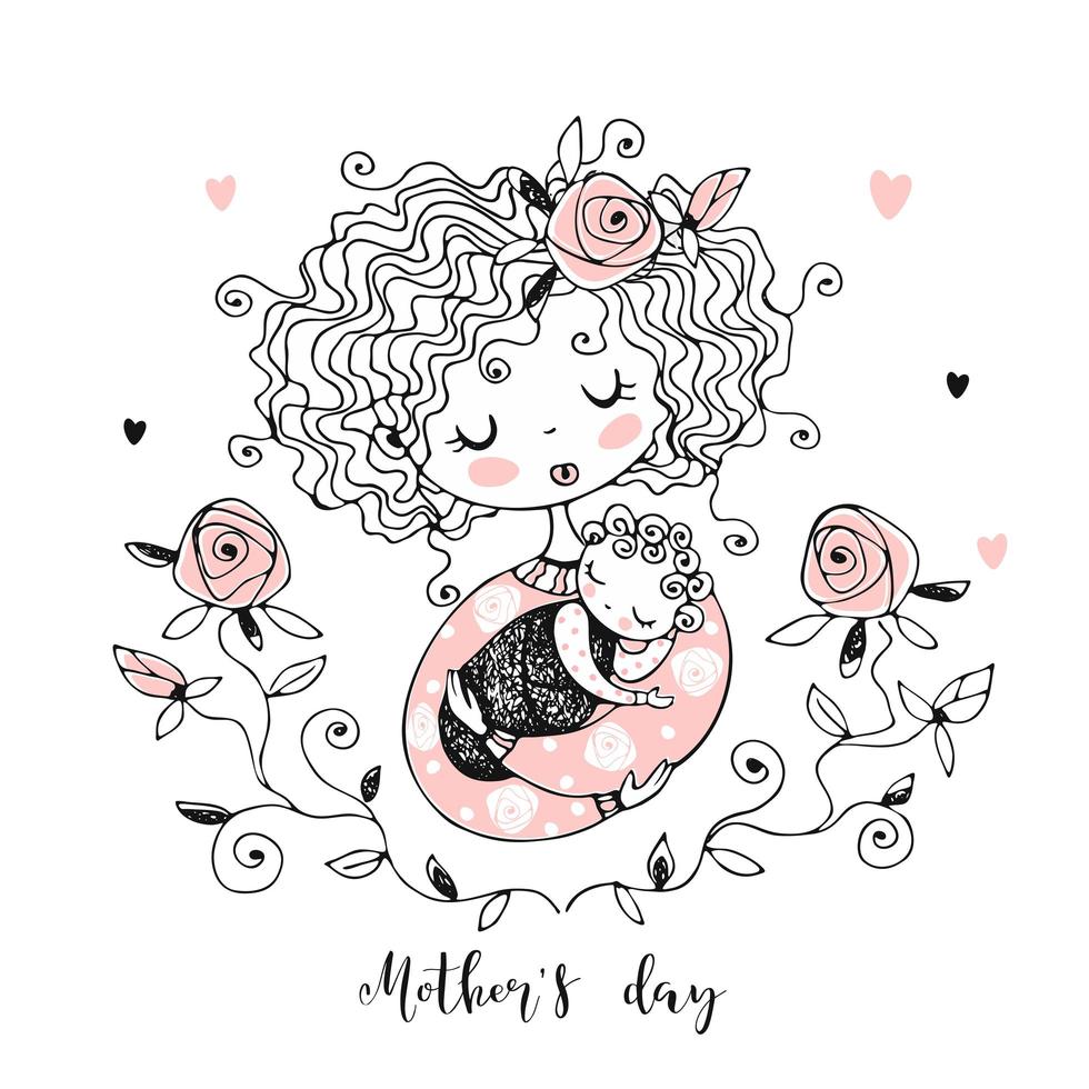 The mother with the baby. Mother's day card. vector