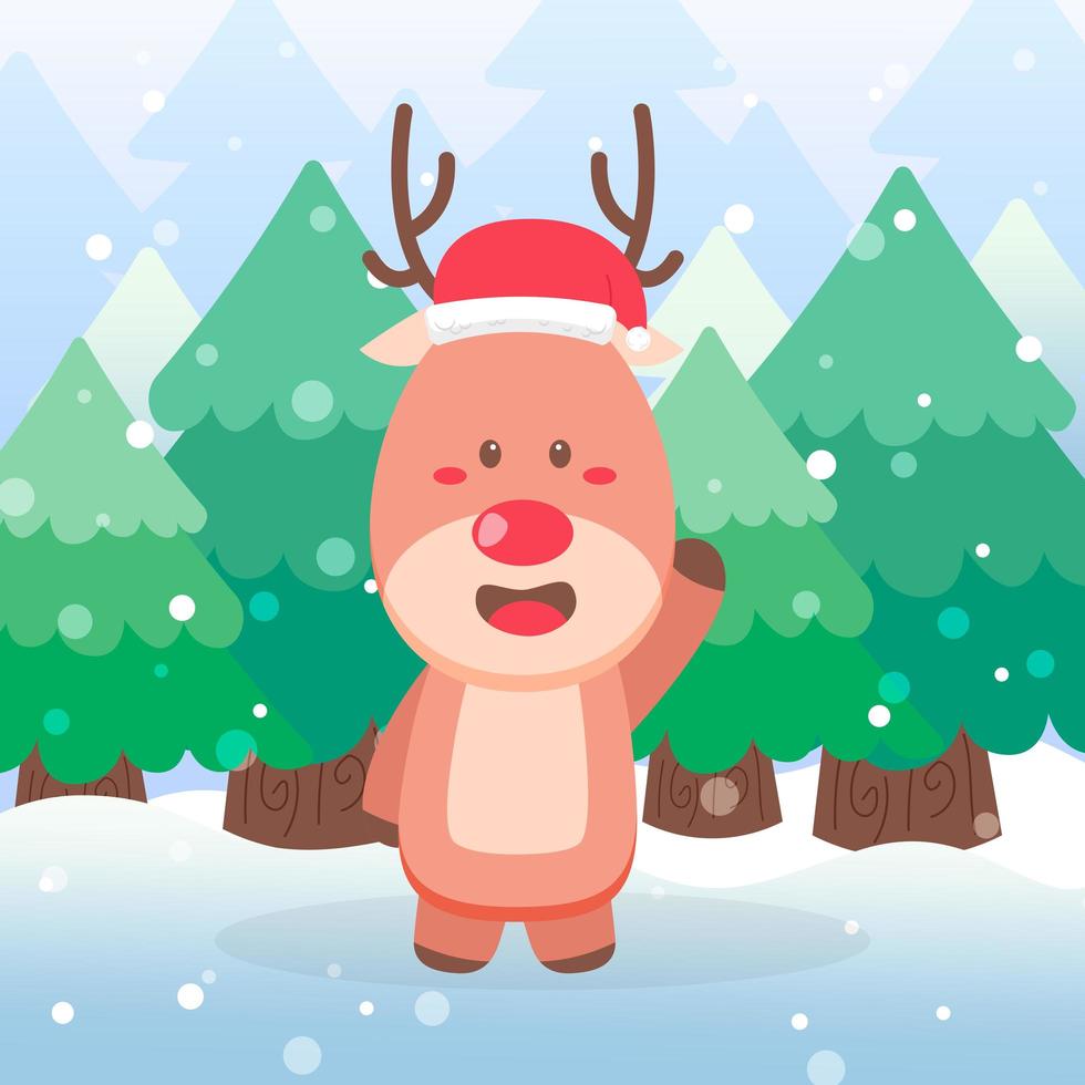 Cute reindeer character waving hand vector