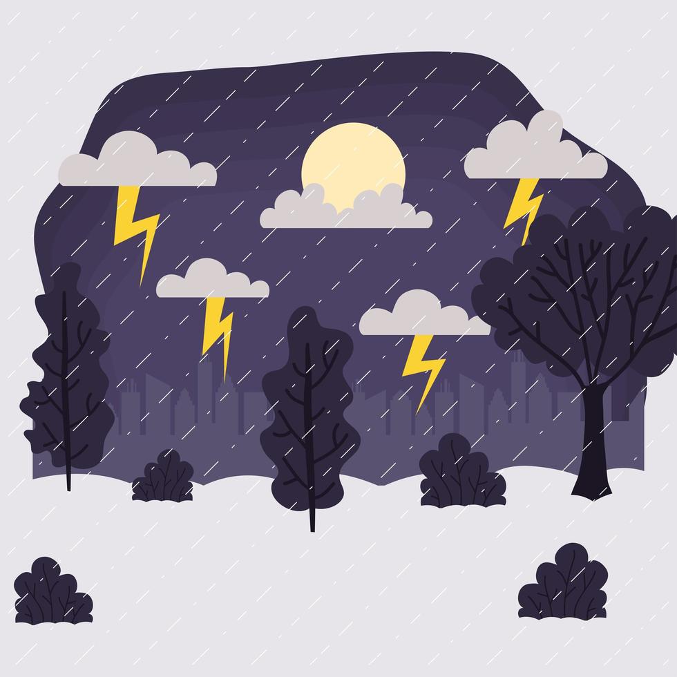 Rainy and storm landscape, weather and climate scene vector