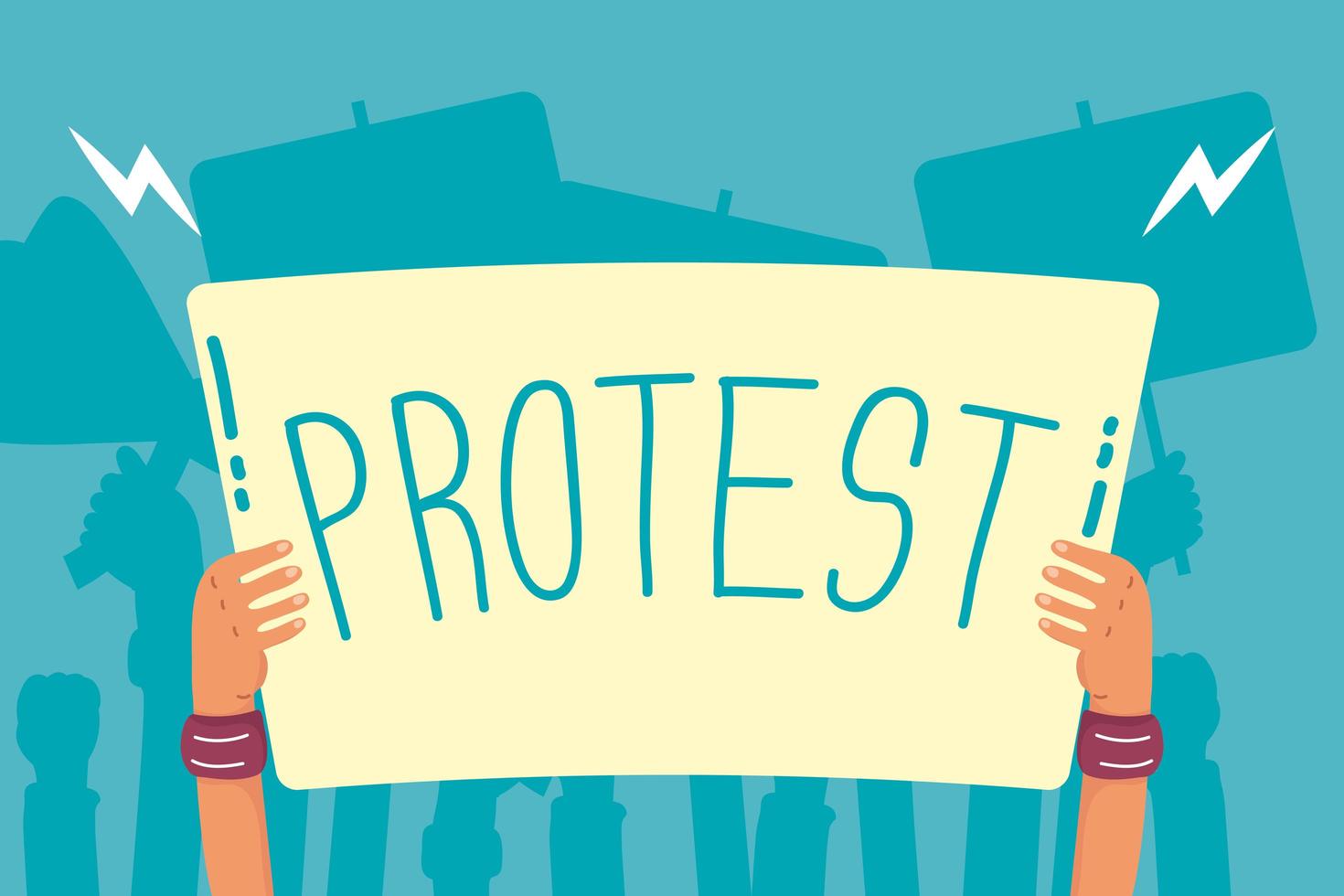 Hands holding a protest banner icon vector