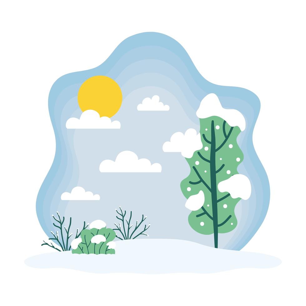 Cute winter season landscape, weather and climate scene vector