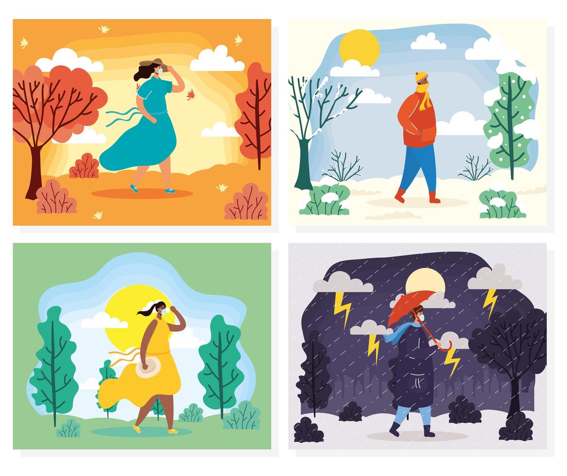 People outdoors in different season scenes vector