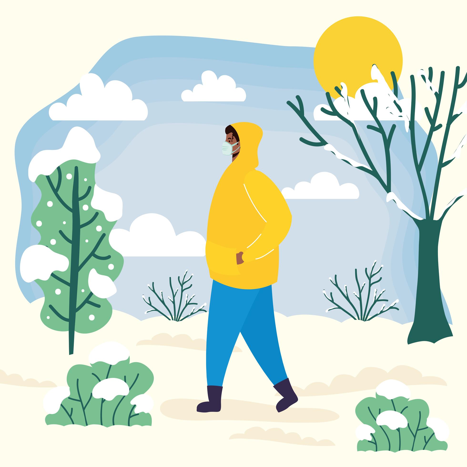 Man with face mask in a cold weather landscape 1637716 Vector Art at ...