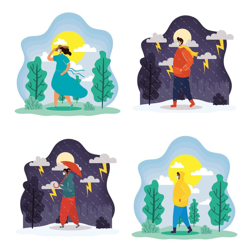 People outdoors in different season scenes vector