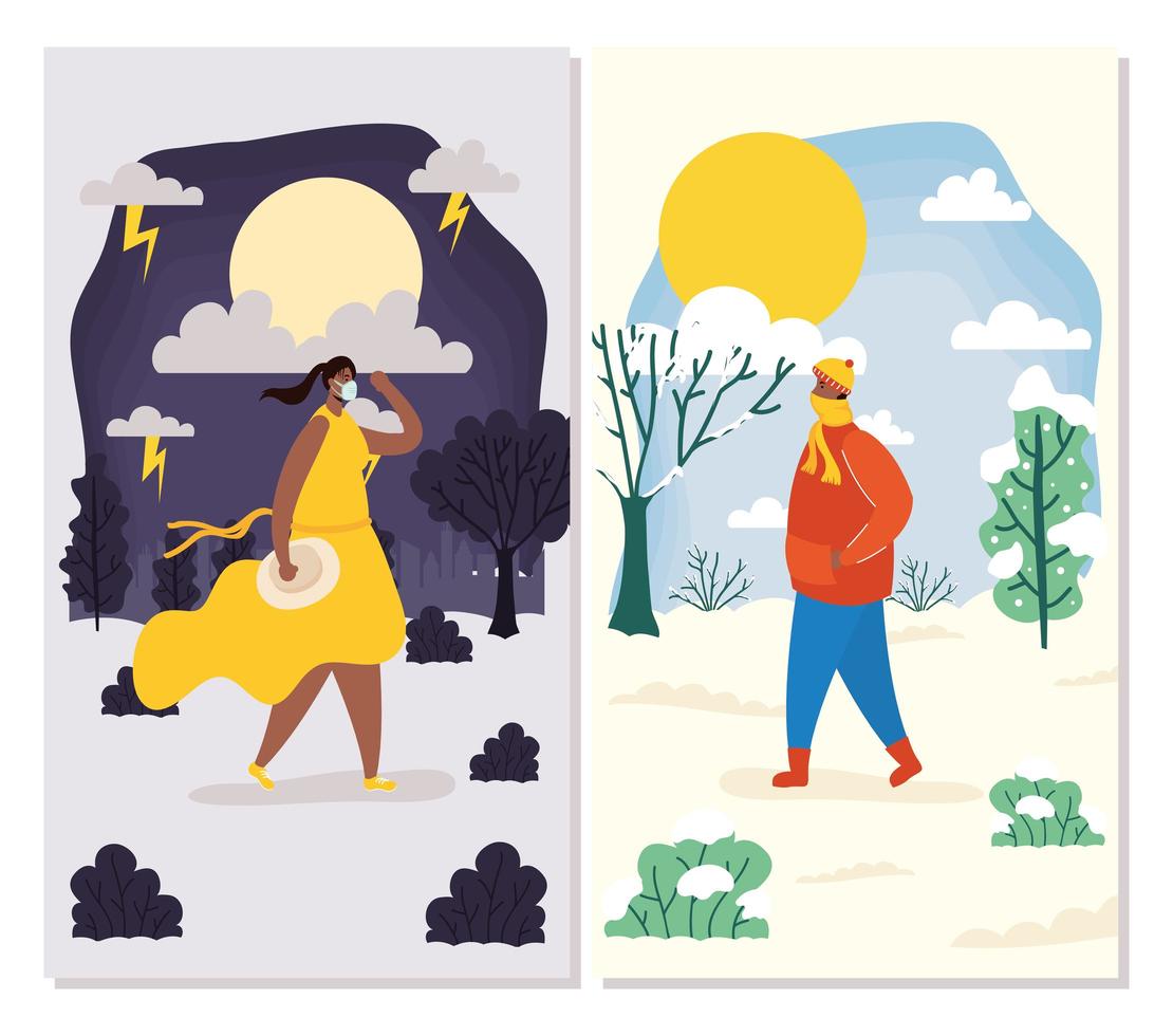 People outdoors in different season scenes vector