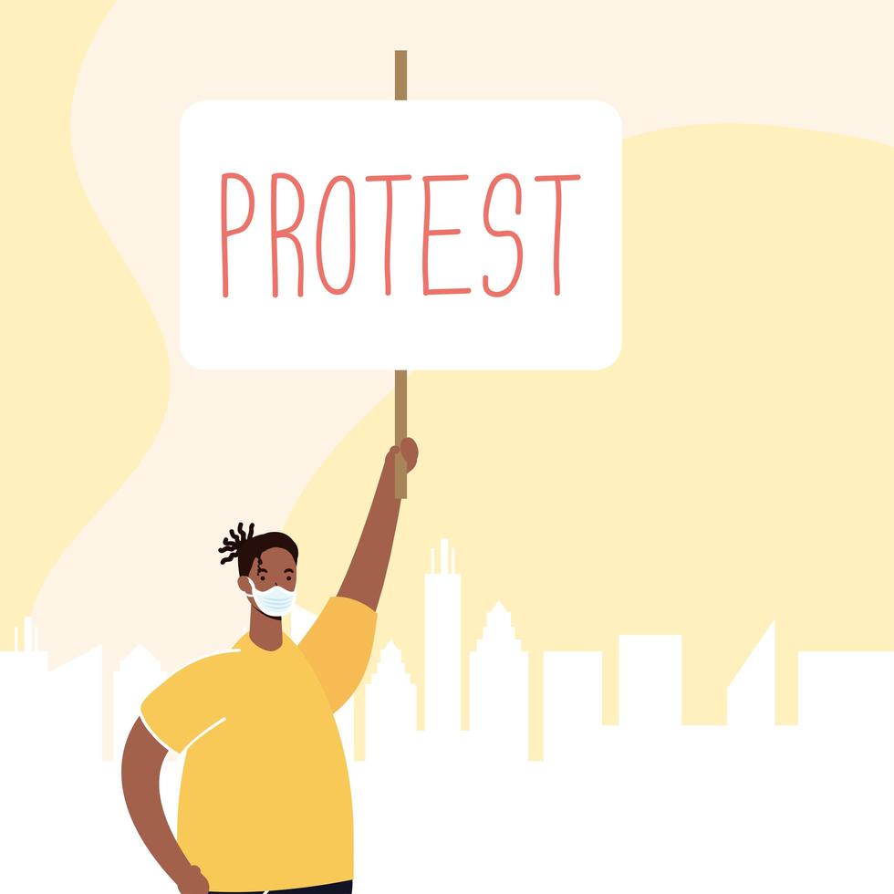Man wearing a face mask and protesting vector