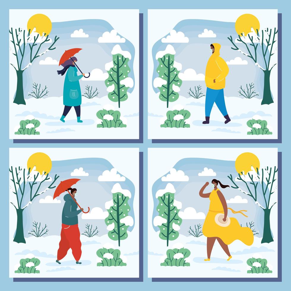 People outdoors in a winter season scene vector