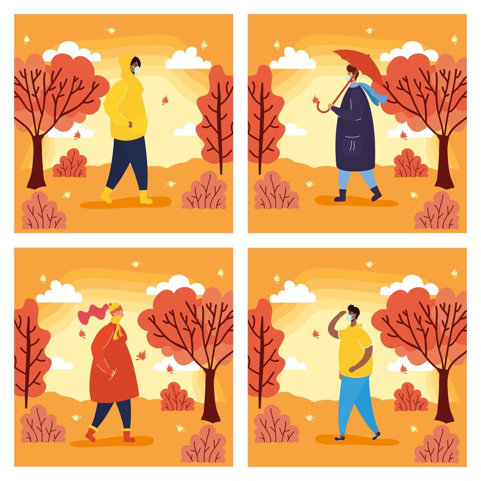 People outdoors in a Autumn season scene vector