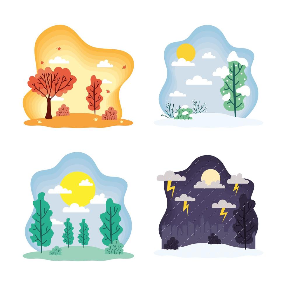 Cute seasons scene background collection vector
