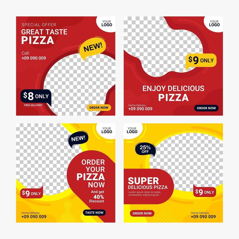 Conjunto de banners de redes sociales de comida roja y amarilla vector
