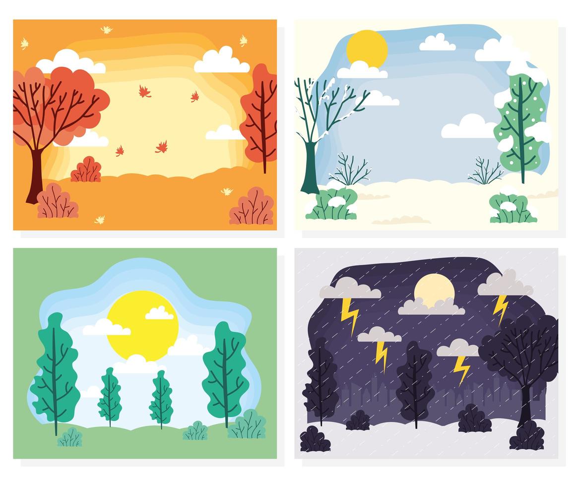 Cute seasons scene background collection vector