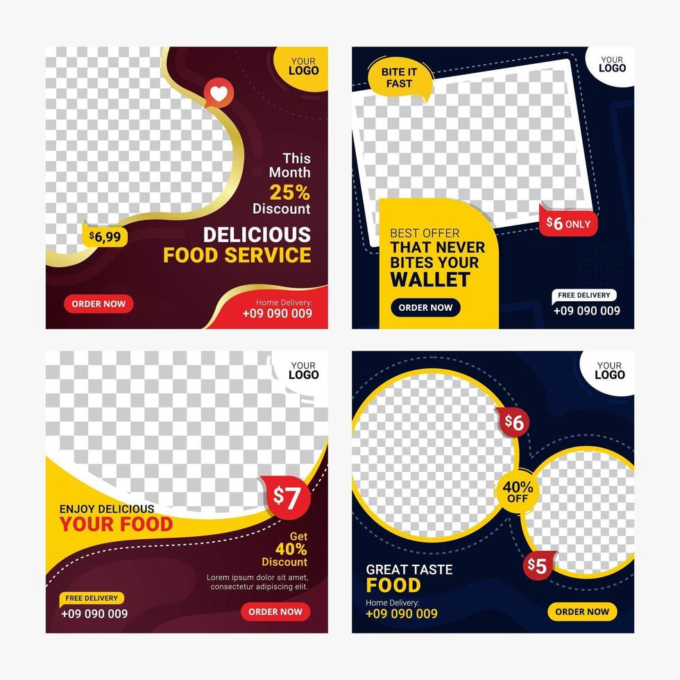 Conjunto de plantillas de publicación de banner de redes sociales de alimentos vector