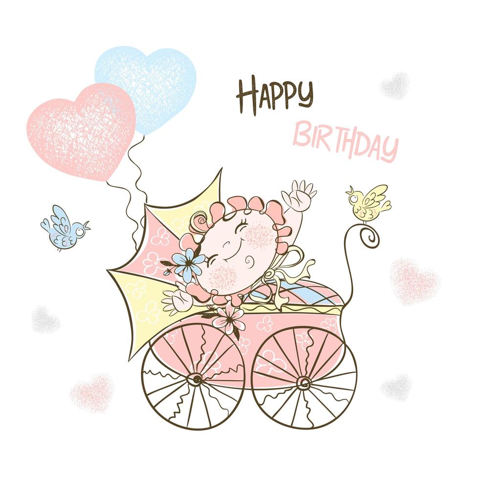 A girl with a stroller and balloons. vector
